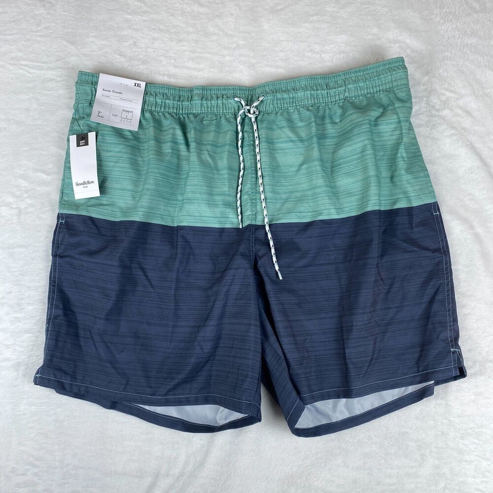 Goodfellow & Co Swim Shorts Men's 2XL Blue Colorblock 7" Hit Above Knee E-Waist